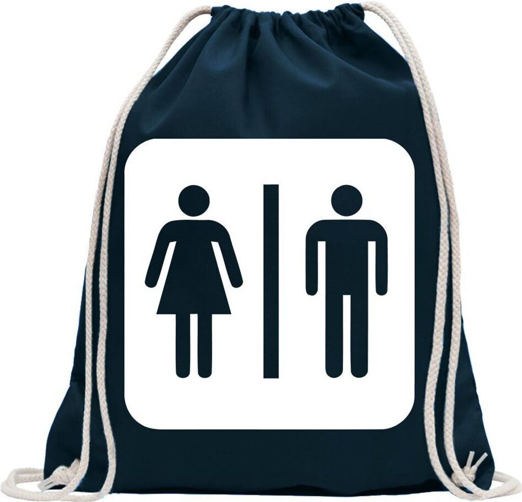 Kiwistar - Turnbeutel - dunkelblau - WC Toilette Piktogramme - Fun Rucksack Sport Beutel Gymsack Baumwolle mit Ziehgurt