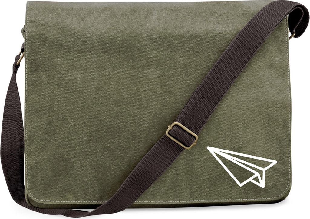 Huuraa Umhängetasche Papierflieger Flieger 14 Liter Military Green Canvas Laptoptasche Geschenkidee