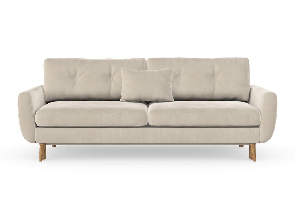 Harris 3-Sitzer-Sofa mit Schlaffunktion, Massivholzkonstruktion, skandinavischer Stil, Hohe Beine aus Eichenholz, gewachst, Cord-Stoff Scala Nata A...