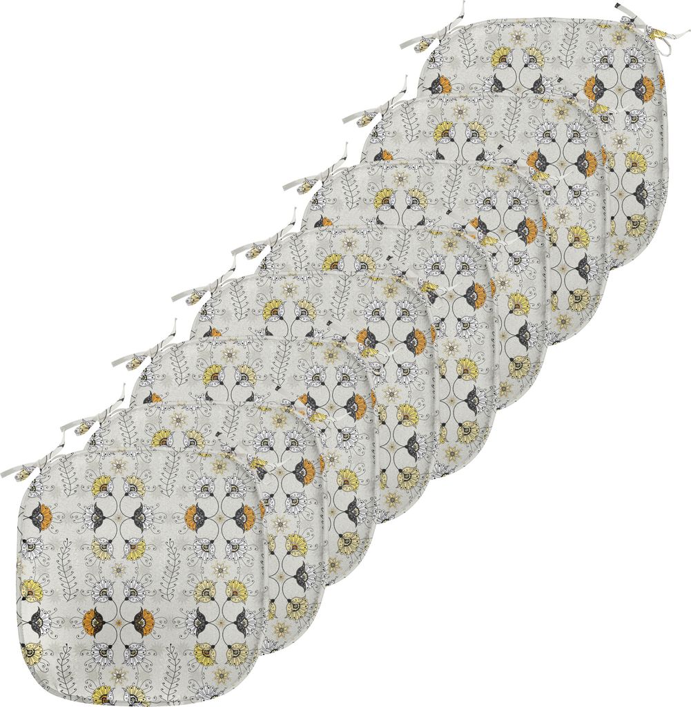 ABAKUHAUS Grau und Gelb Polster für Esszimmerstühle, Paisley Blumen, Dekoratives wasserfestes Kissen mit Riemen für Küchensitze, 40 cm x 40 cm-...