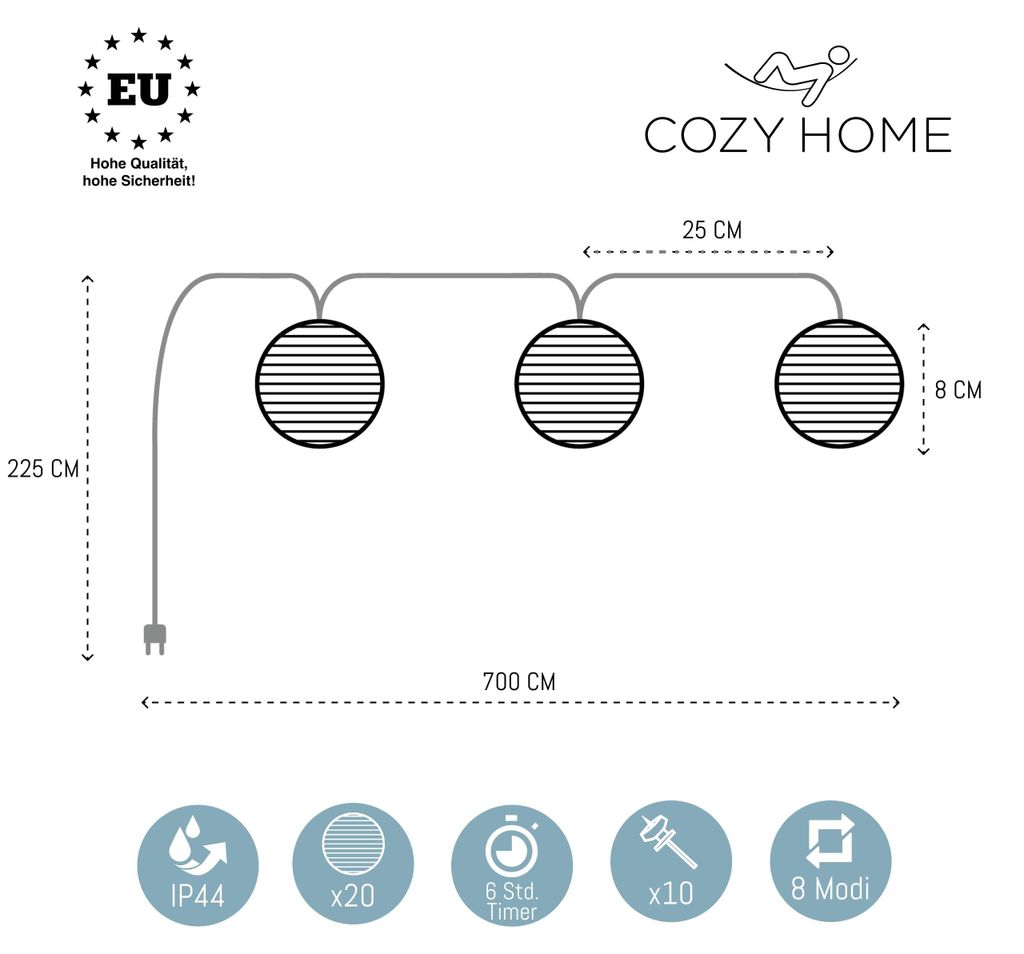 Ghirlanda luminosa con lanterne a LED - 5,5 metri | Con Immagine del prodotto 