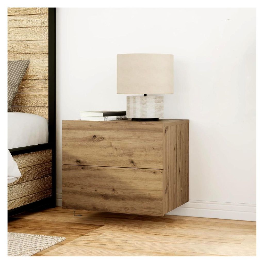 Nachttisch aus massivem Eichenholz mit zwei Schubladen und modernem Design für Schlafzimmer und Wohnbereich
