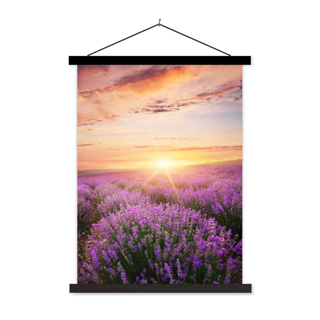 MuchoWow Textilposter Lavendel - Sonne - Blumen 40x53 cm mit schwarzem Rahmen - Abbildung