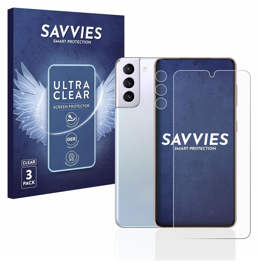 A product shot of a phone screen protector packaging and a smartphone with a screen protector applied.