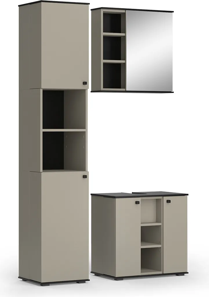 Meuble salle de bain gain de place Vicco Joli Grège 3 pièces armoire 53153