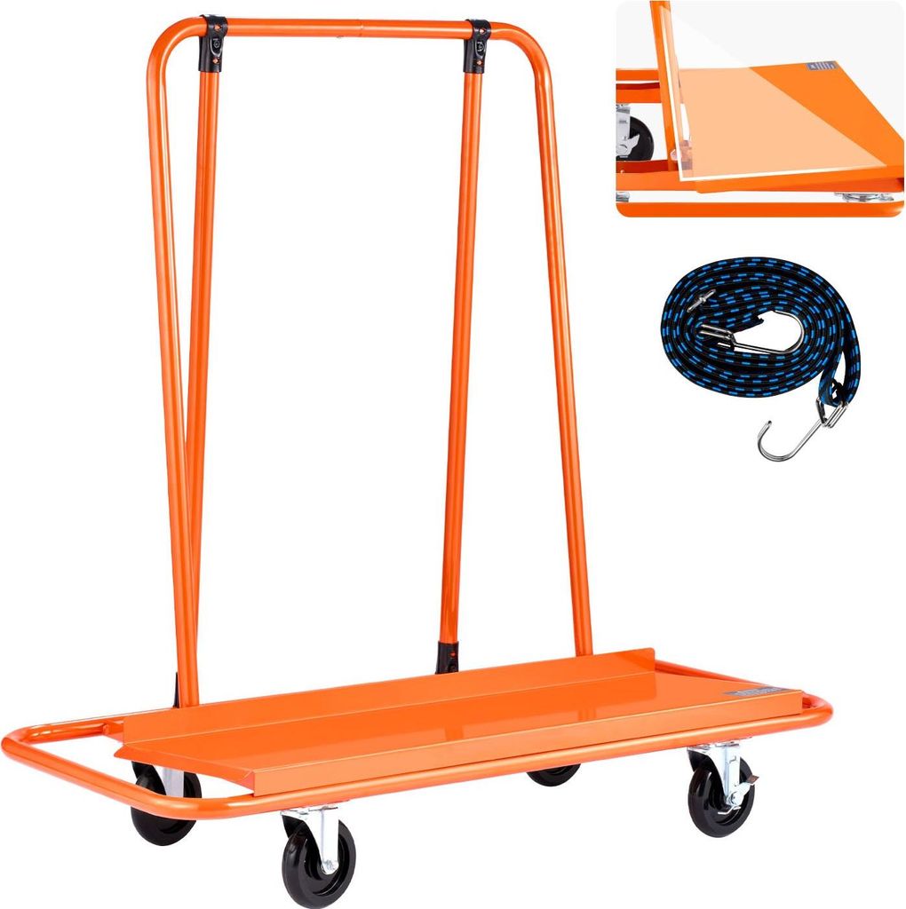 Plattenwagen - Plattenkarren / Paneelwagen - 816 kg Tragkraft - 4 Lenkrollen - Mit Spanngurt - Für Sperrholz, Gipskarton, Glas - Maße 115 x 55,5 ...
