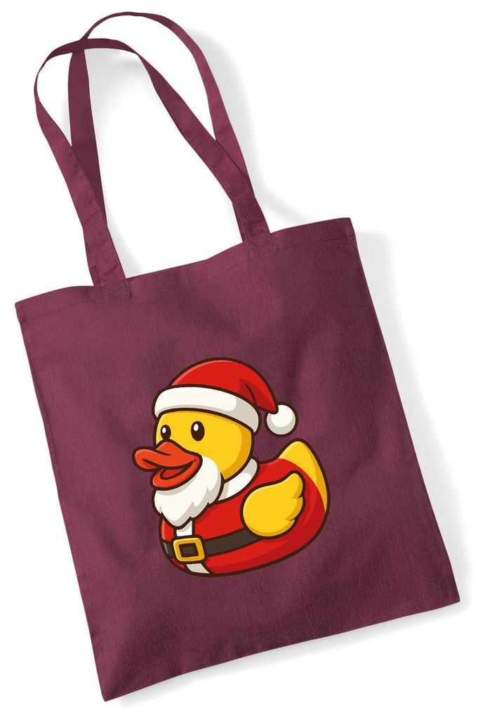 Huuraa Jutebeutel Quietscheente Nikolaus Gummiente Weihnachtsmann 10 Liter Burgundy Baumwolle Tasche Geschenkidee