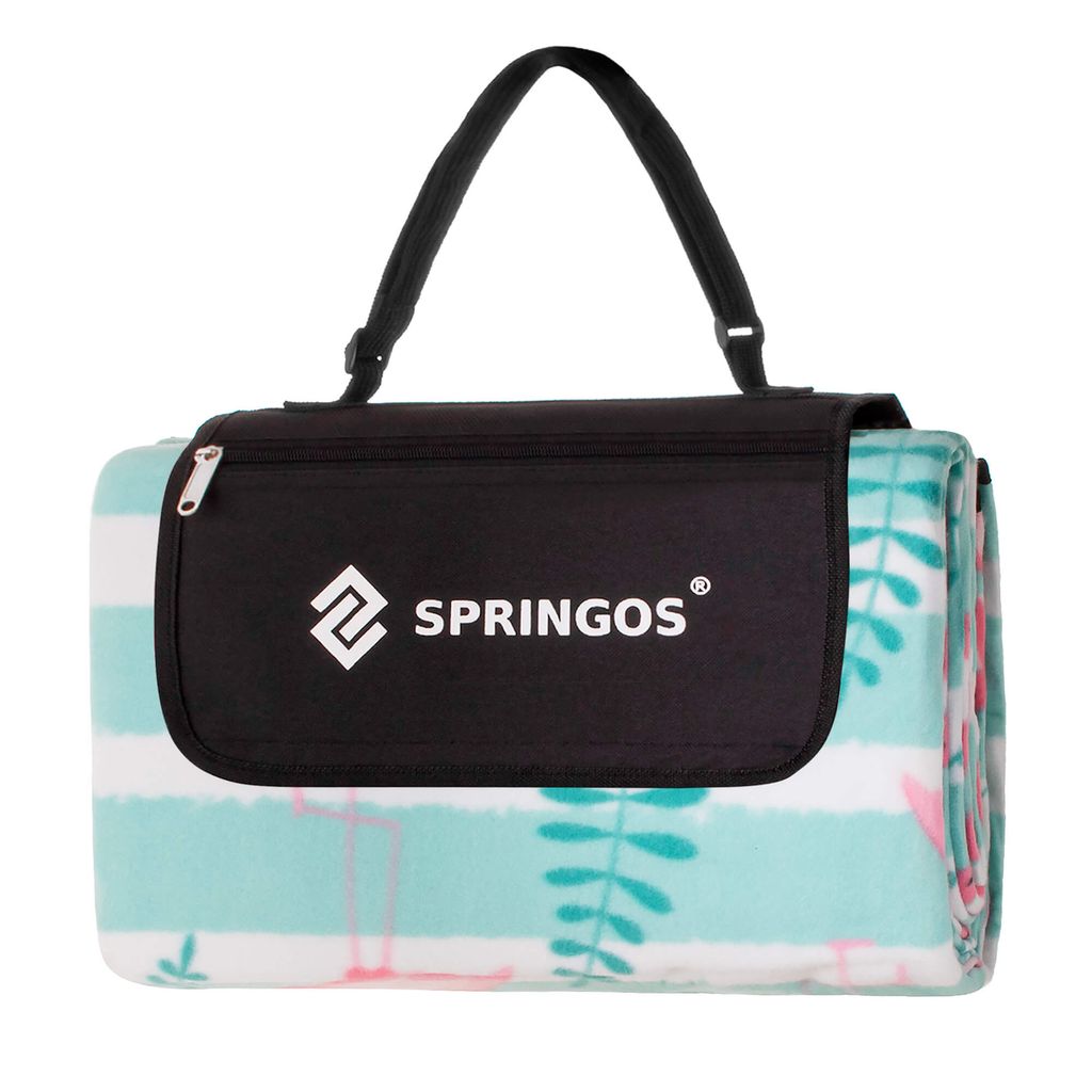 SPRINGOS Pikniková deka 200 x 200 cm Plameňáci Popruh na Obrázek produktu 2