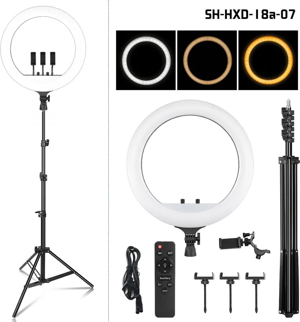 18 Zoll LED-Ringleuchte, 55W Leistung, 4000 Lumen Helligkeit, 200cm Stativlicht