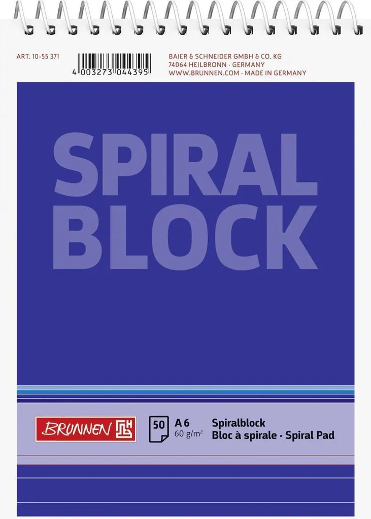 Carnet de notes A6 à spirales BRUNNEN ligné pour bureau - 20 pièces