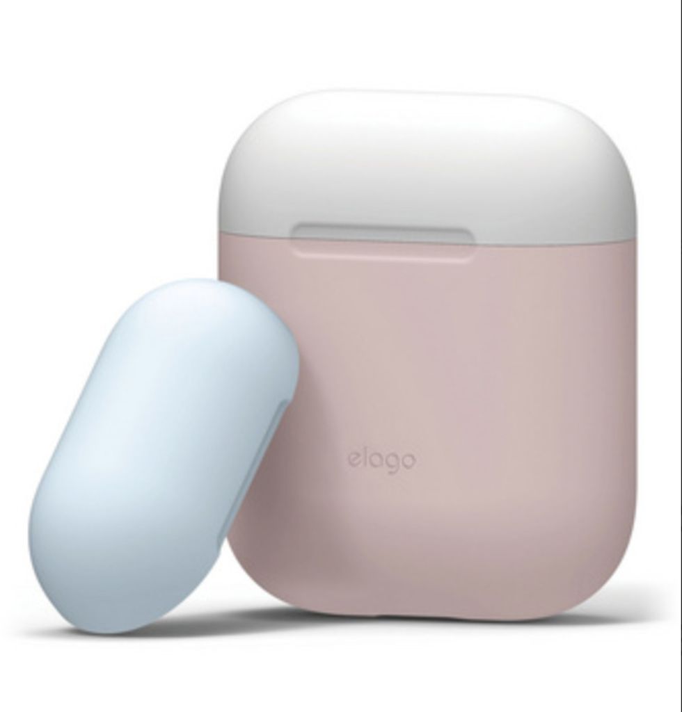 Duo-Case fr AirPods 2 / AirPods 1 Gehuse-Rosa / Oberseite-Wei und Pastellblau