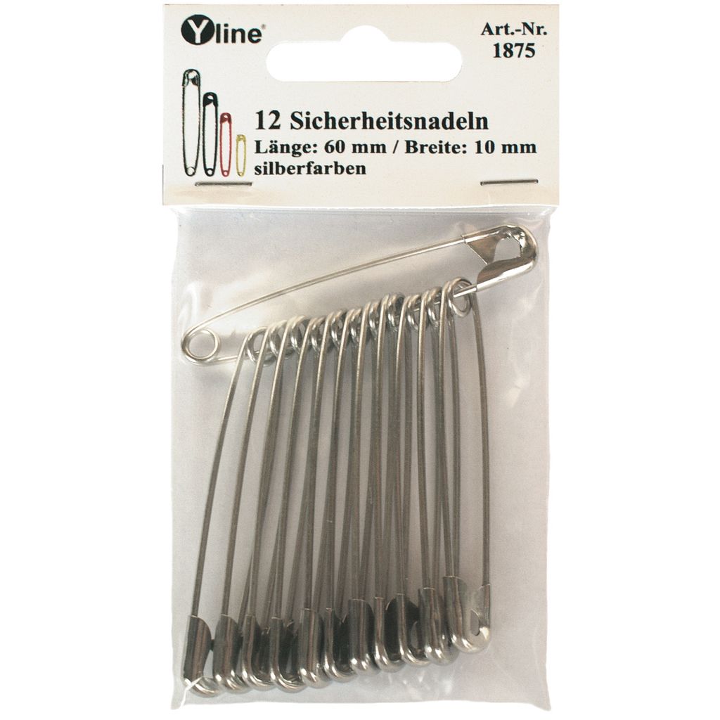12 Stück Maxi Sicherheitsnadeln 60 mm, groß, silberfarben, Produktbild 