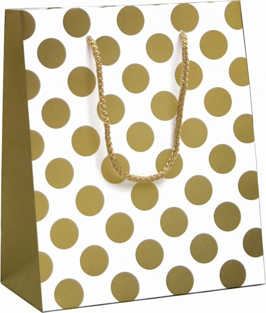 Geschenktüte mit Kordelzug – 19 x 10 x 23 cm – Big Dots – Gold – 12 Stück