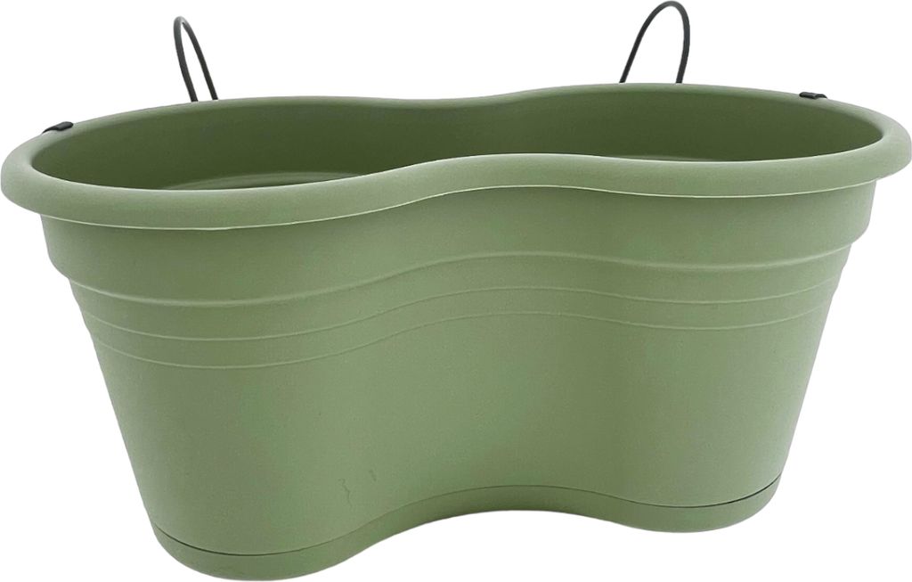 Doppelter Balkon-Blumenkasten, Hängekasten, kompletter Geländer-Blumenkasten – Altgrün – 37 x 20 x 17 cm – 2 Stück