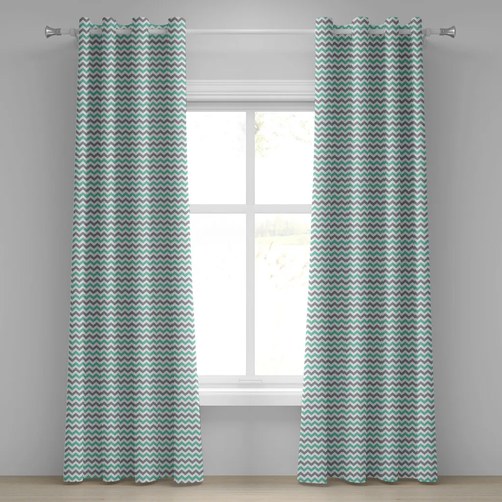Rideaux de salon design zigzag gris et blanc 280x175 cm pour décoration