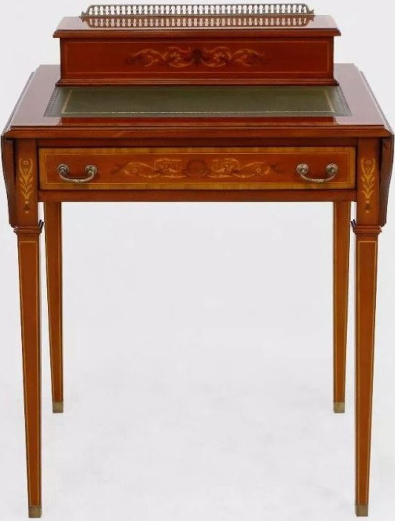 Casa Padrino Luxus Barock Schreibtisch Hellbraun / Echtleder Grün ausklappbar 104 x 49 x H. 80 cm - Massivholz Antik Stil Sekretär mit Schublade