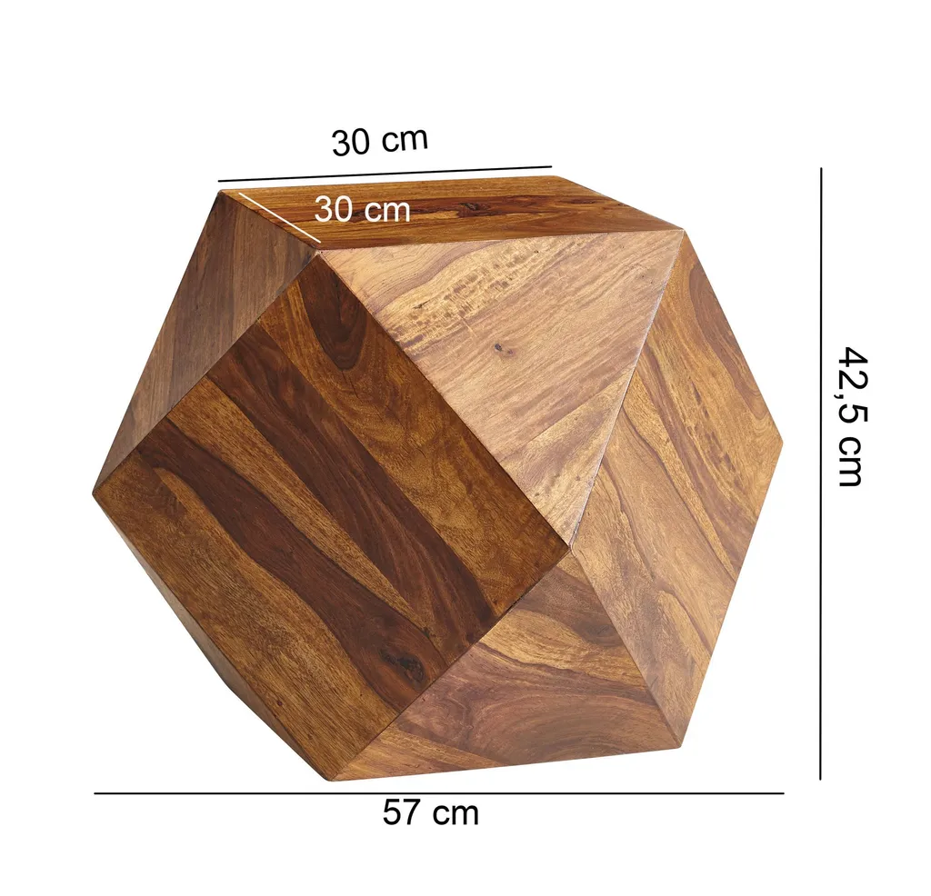 Table basse en sheesham massif aspect bois naturel et design diamant