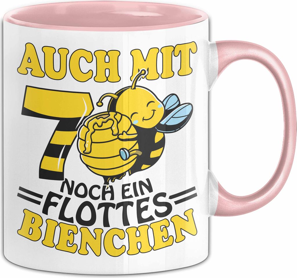 70. Geburtstag Tasse Geschenk Frauen Oma Großmutter Geschenkidee 70Er Bienen Auch Mit 70 Noch Ein Flottes Bienchen (Rosa)