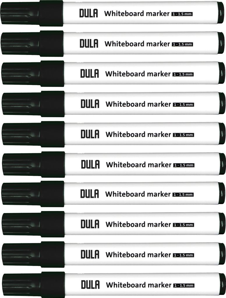 DULA Whiteboard-Marker schwarz – Whiteboard-Marker – 1 – 1,5 mm Rundspitze – Whiteboard-Marker – 10 Stück