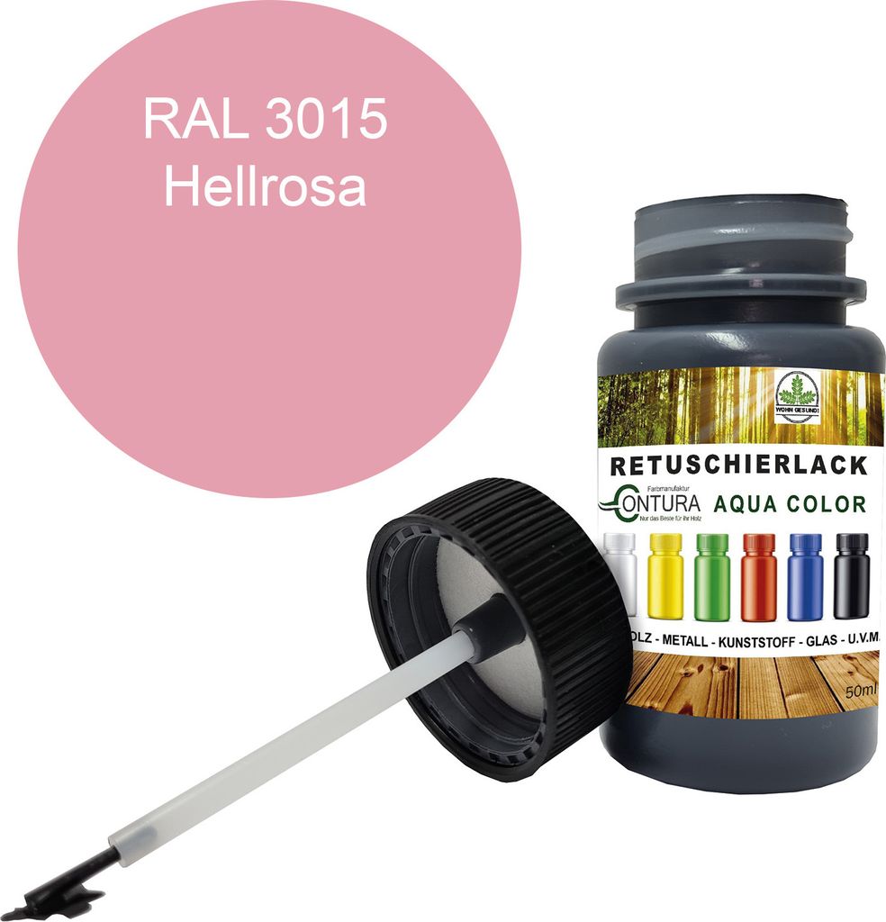 Reparaturlack Lackstift RAL Lack Pinselflasche 50ml. Farbe Holz Metall Möbel Auto Bad Retuschierlack - RAL 3015 Hellrosa