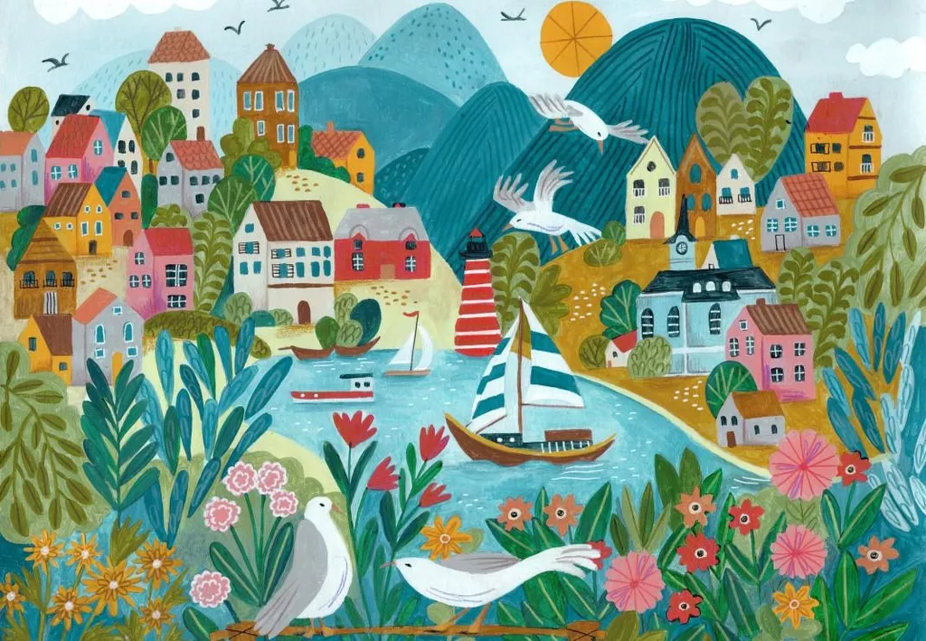 Puzzle 1000 pièces haute qualité Coastal Village - Finition mate anti-reflet