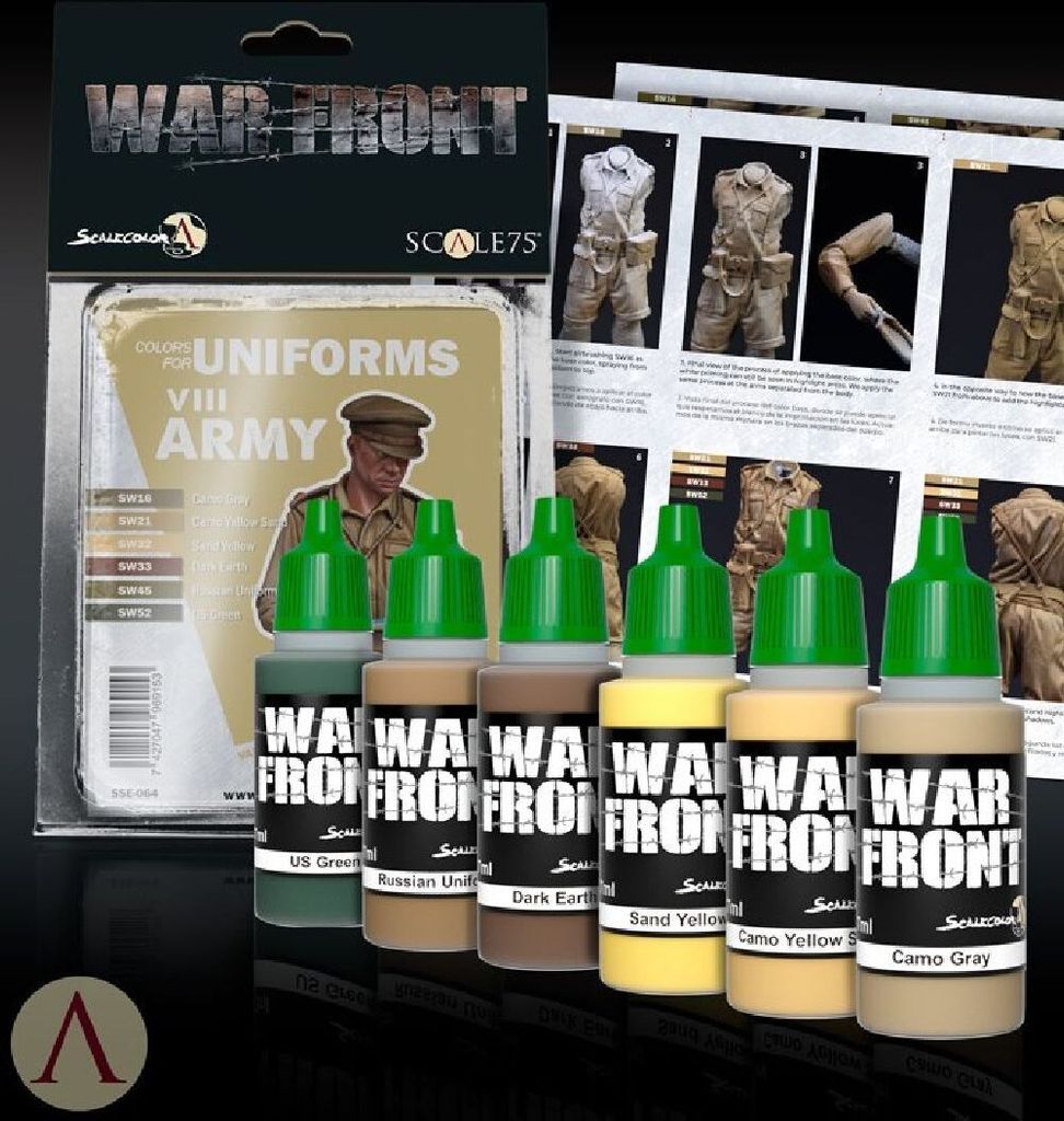 Acrylfarben Set VIII Army für Uniformen, 6 Farben à 17ml, extrem matt, für Pinsel & Airbrush