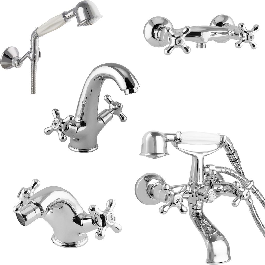 PaulGurkes Retro SET Waschtisch Dusche Bidet Wanne Messing Zweigriffmischer