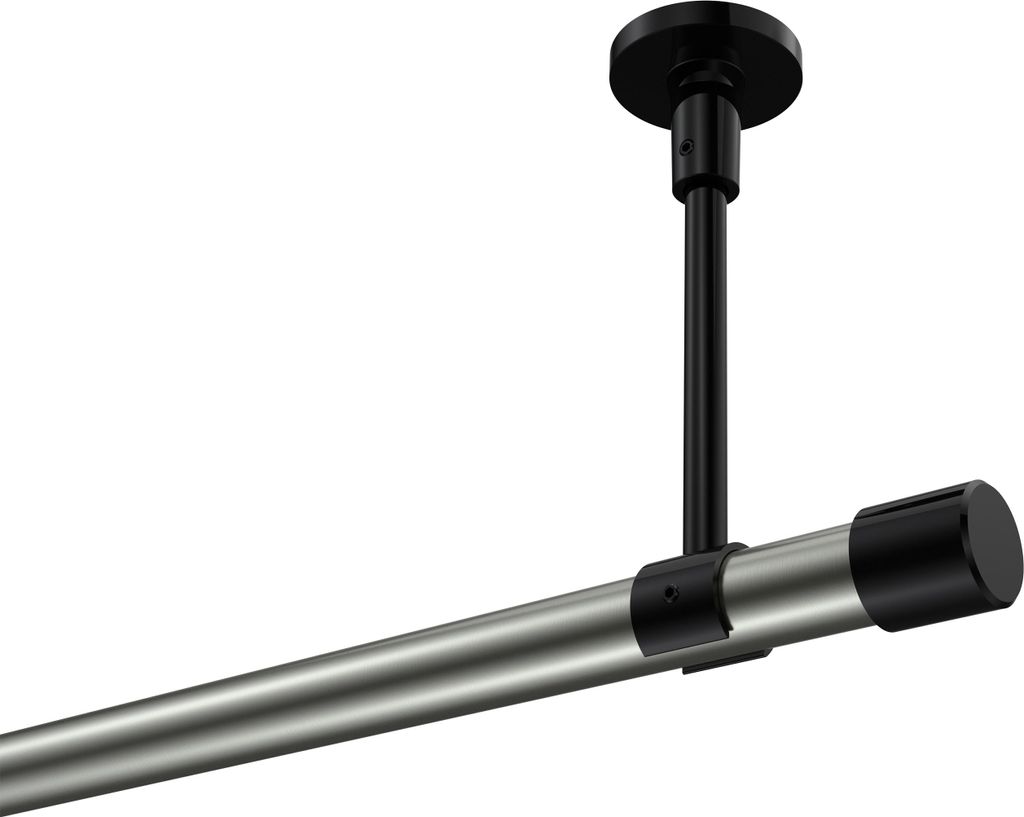 Interdeco Gardinenstange / Vorhangstange Edelstahl-Optik / Schwarz, Typ Sonette Santo (Kappe) ohne Ringe, Deckenmontage, 20 mm Ø 1-läufig, 540 cm