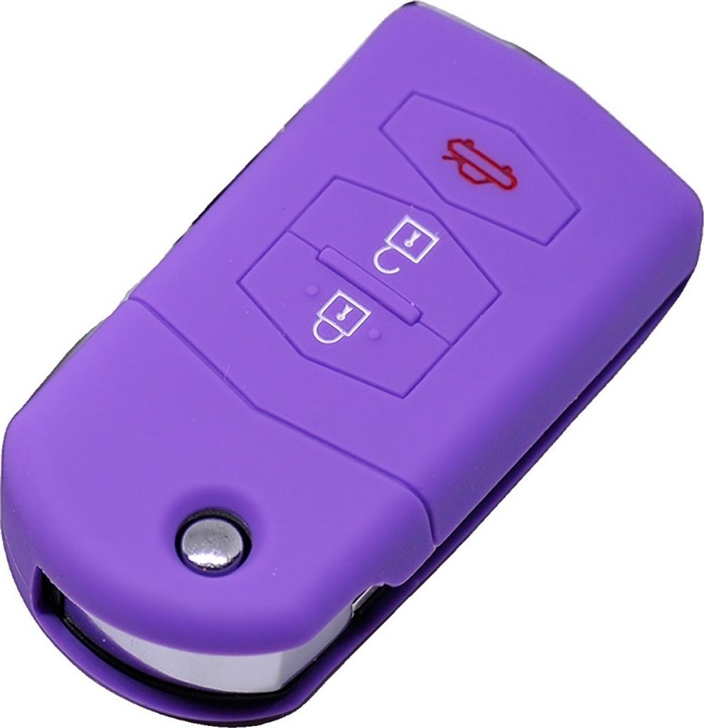 Auto Schlüssel Hülle Silikon Schutz Cover Lila kompatibel mit Mazda CX-5 2 3 4 5 6 RX-8 3 Tasten Klappschlüssel