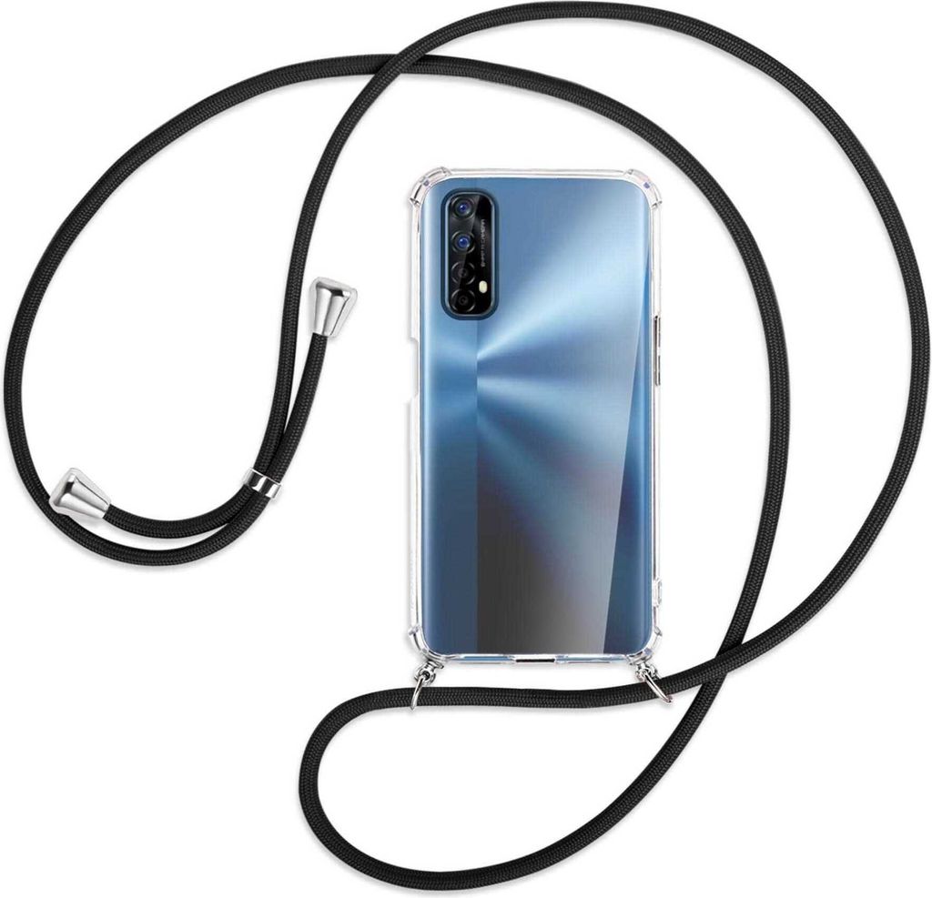 Handykette Backcover-Schutzhülle mit Band (Metall silberfarben) für Realme 7 (RMX2151) - schwarz