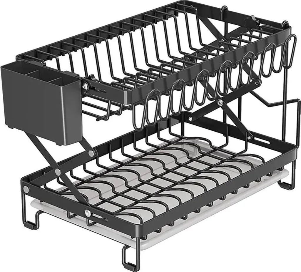 Égouttoir à vaisselle pliable design 2 niveaux noir en métal robuste