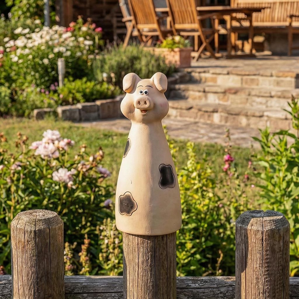 Gartenfigur Schwein - Zaunhocker aus Terrakotta - Tierfigur Produktbild 