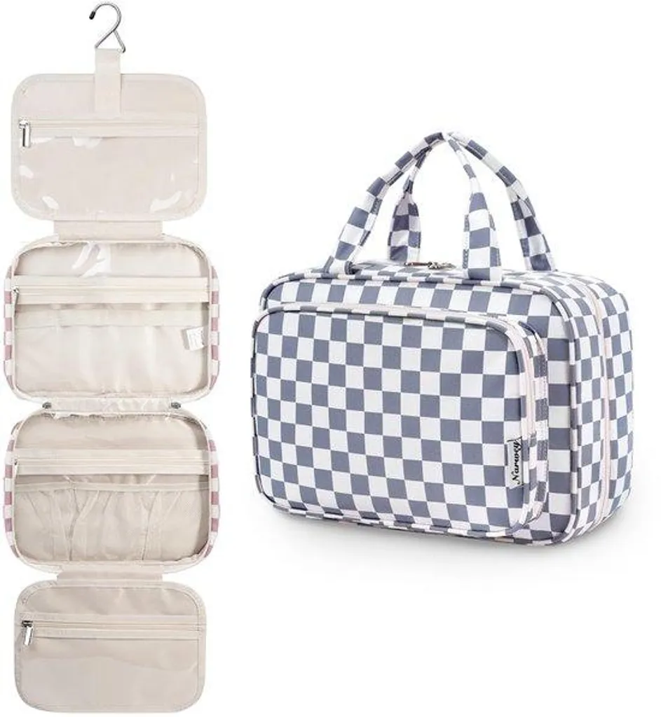 Sac de rangement cosmétique à grand volume, design grenier bleu gris