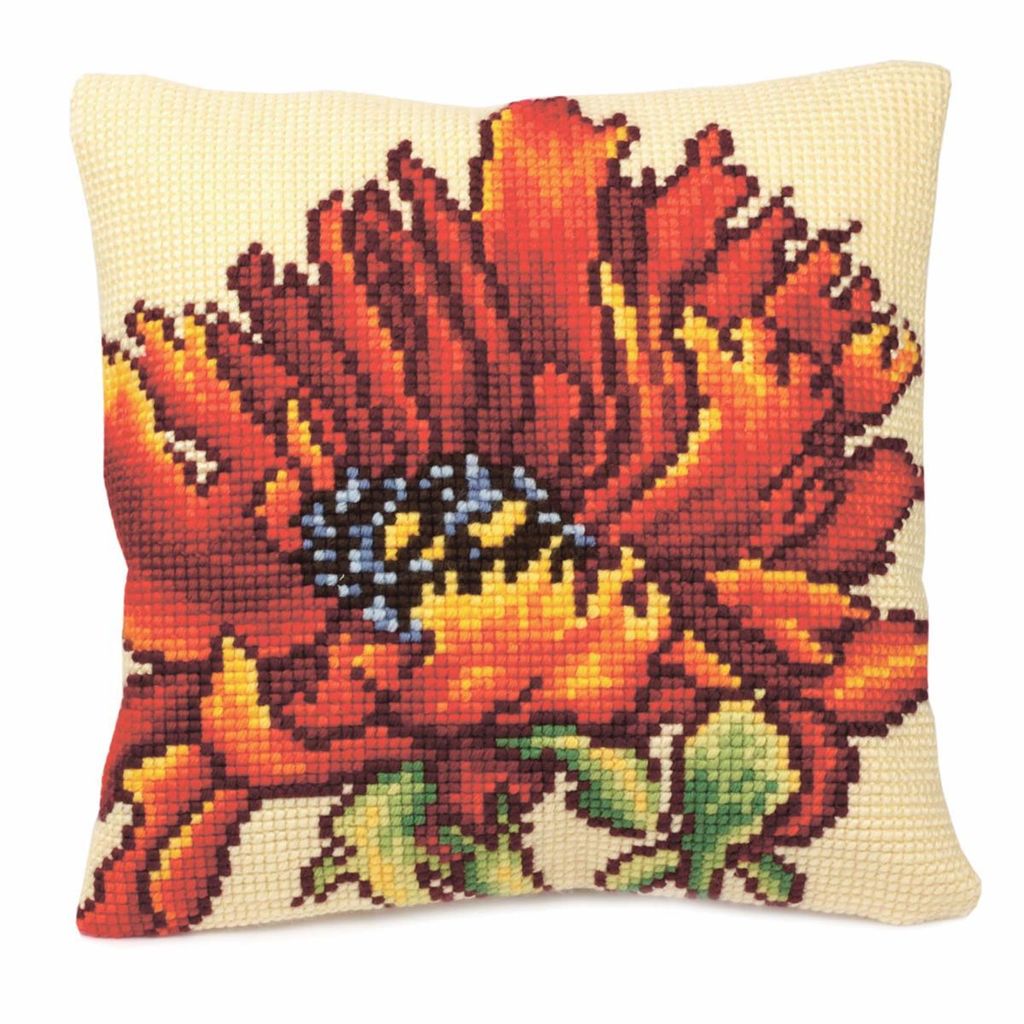 Kreuzstich-Kissen „Wunderschöne Mohnblume“ 5166, 40 x 40 cm, entworfenes Stickmotiv