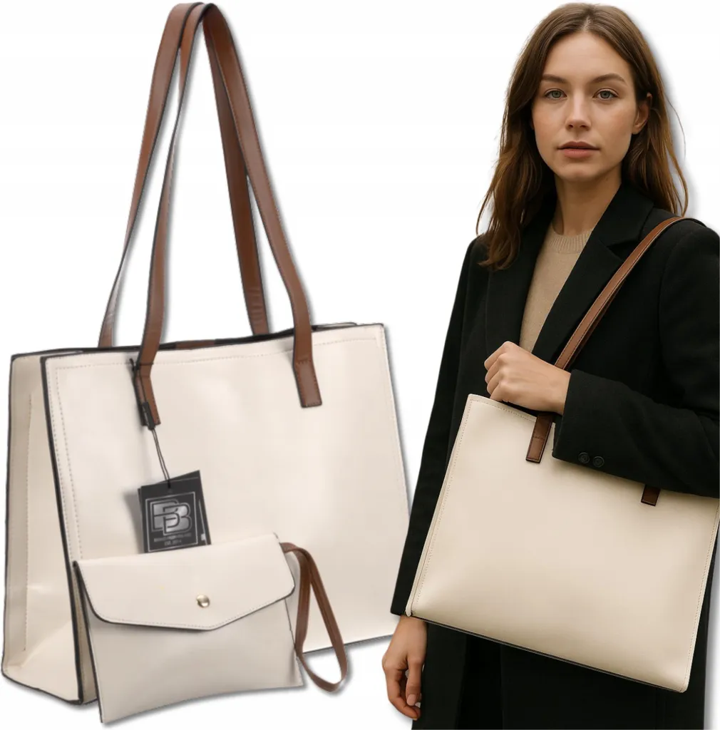 Sac spacieux A4 en cuir avec bandoulière réglable coloris crème doux