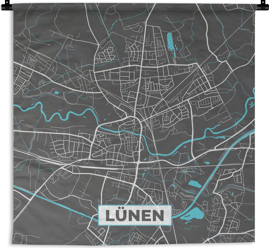 MuchoWow Wandteppich Wandbehang Stadtplan - Karte - Lünen - Blau - Deutschland - Karte 120x120 cm Tapisserie Dekoration Wandtuch - Modern - Baum...