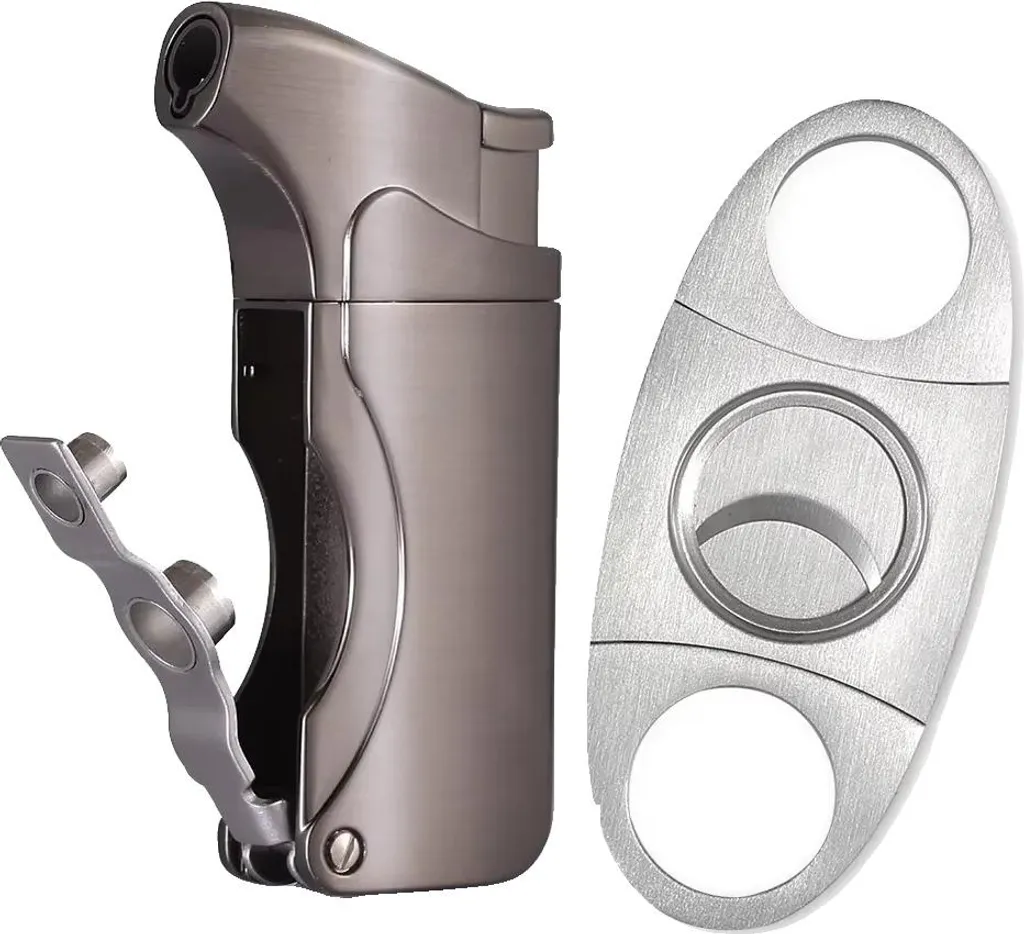 Allume-cigare de voyage gris foncé, coupe-cigare métal ultra compact