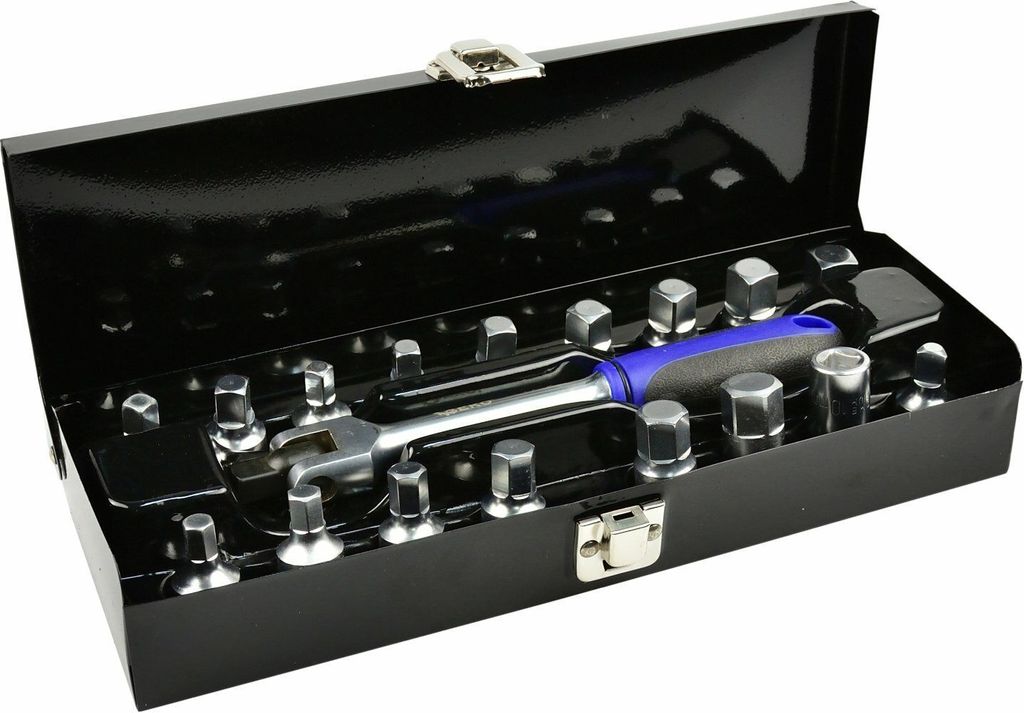 Ölablassschraubenschlüssel Set 3/8" – 17-teilig, aus CrV-Stahl, mit ergonomischem Griff und Metallkoffer, ideal für Werkstatt und Fahrzeugwart...