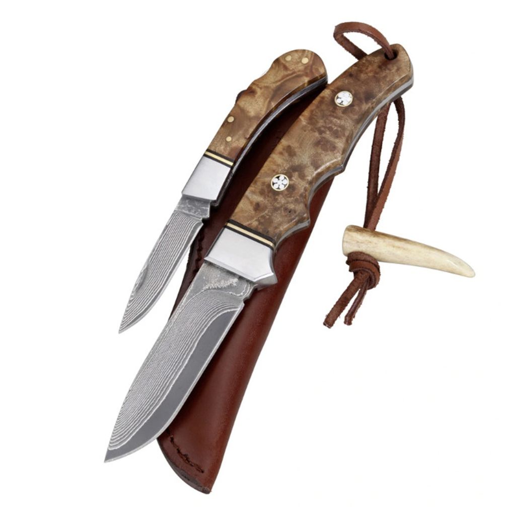 Parforce Set Messer Klappmesser Damast Wurzelholz Horn Produktbild 
