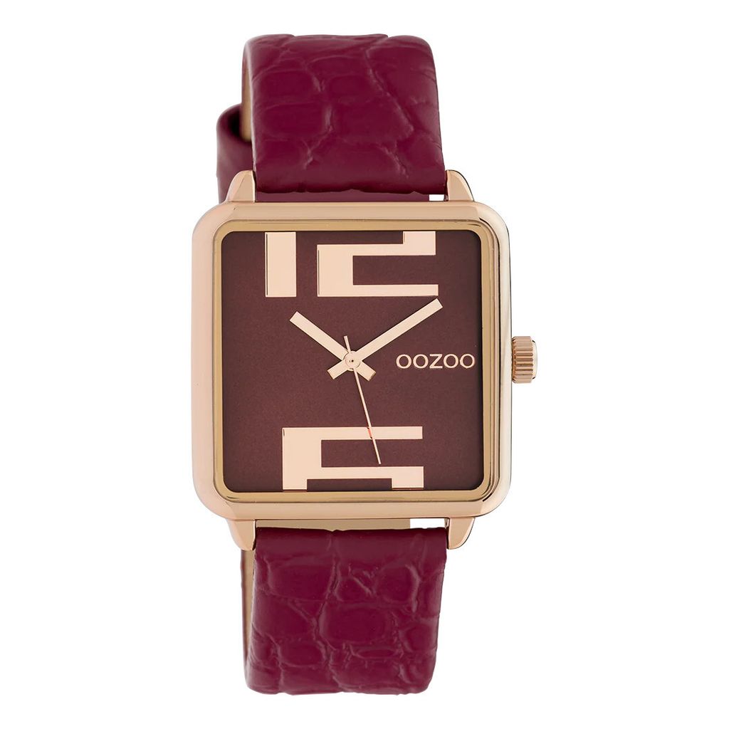 Oozoo Armbanduhr rot Leder Timepieces Damen Analog-Quarzuhr UOC10368