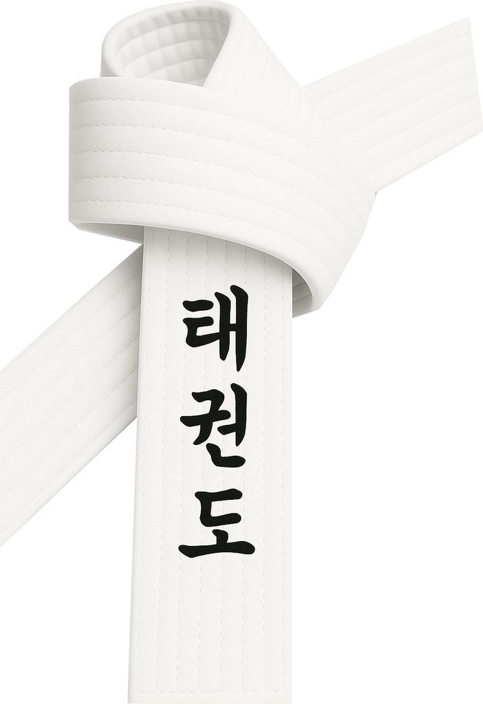 Taekwondo Gürtel Weiß bestickt - TKD Schriftzeichen koreanisch - Weißgurt mit Kanji Bestickung - 240 cm Länge