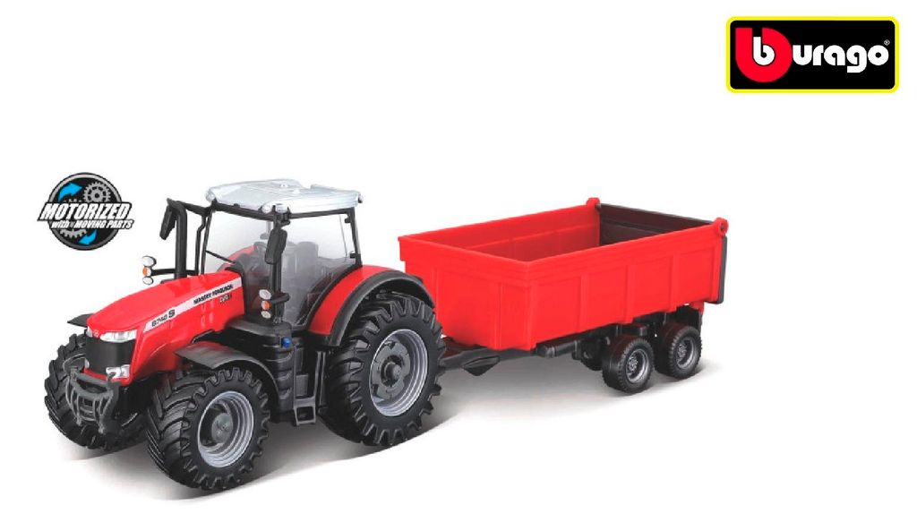 Bburago Traktor Massey Ferguson Spielzeug Kippanhänger Friktion rot schwarz 10 cm