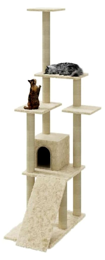 Kratzbaum mit Sisal-Kratzsäulen Creme 155 cm für Katzen