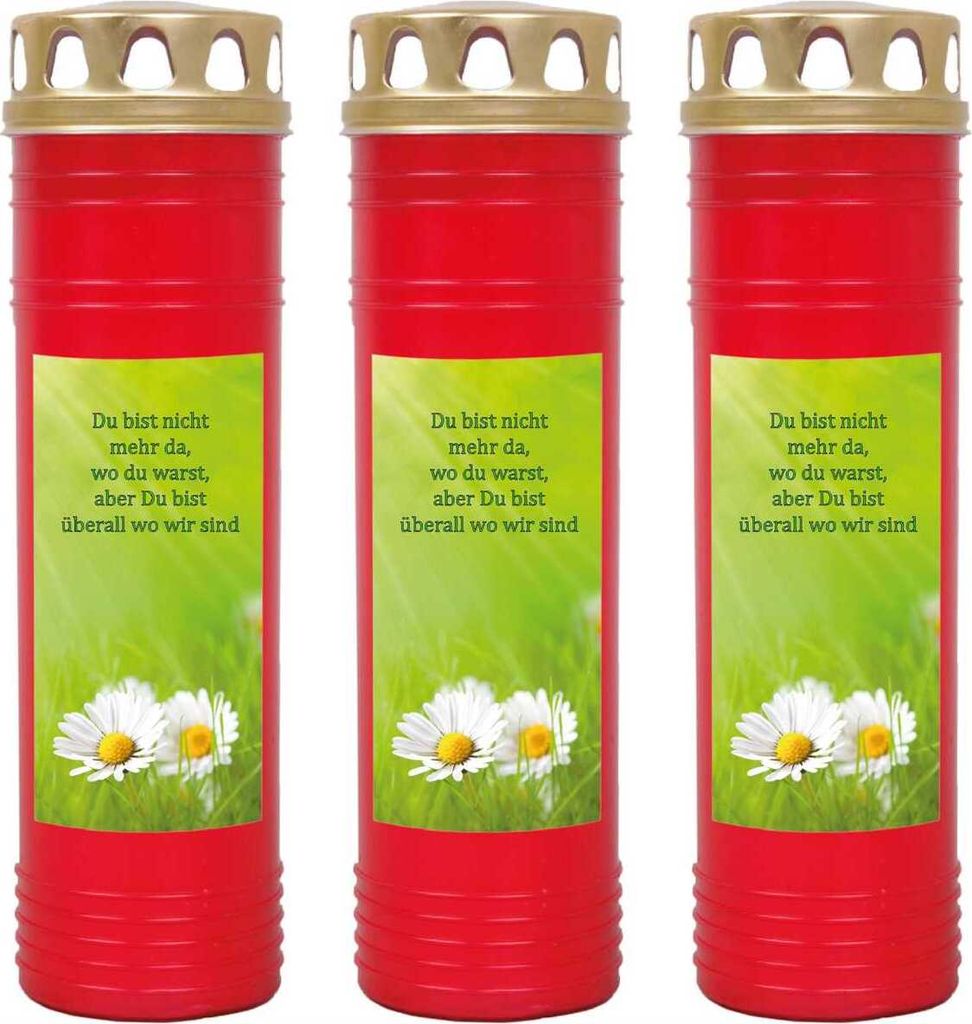 Grabkerze Rot 3er Pack, Brenndauer: 170 Stunden ( je Kerze Produktbild 