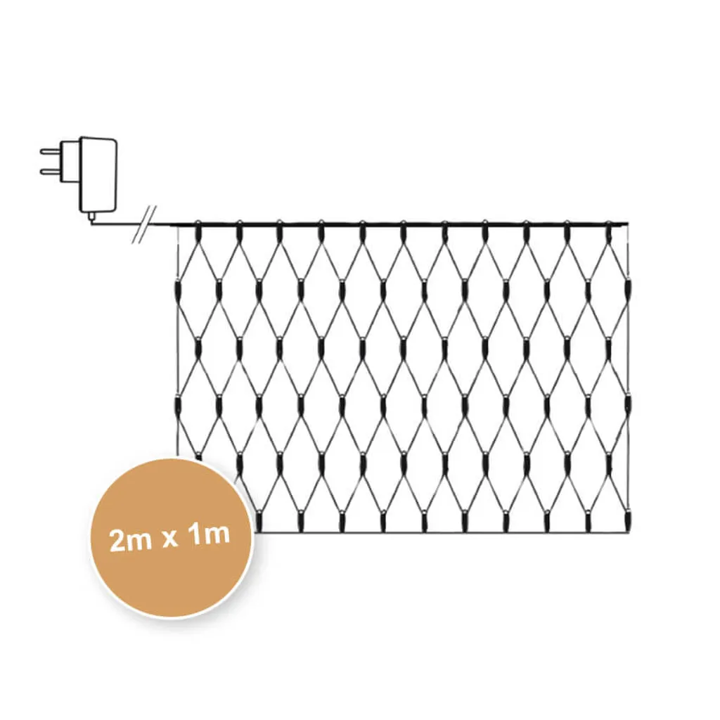 Rete LED Professionale 2x1m Cavo Verde IP44 Bianco Caldo per Siepi