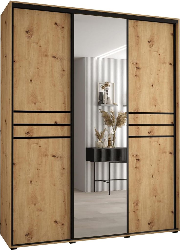 MEBLE KRYSPOL Davos 11 Schrank, drei Türen - 235,2x190x45 cm - Artisan Artisan Schwarz