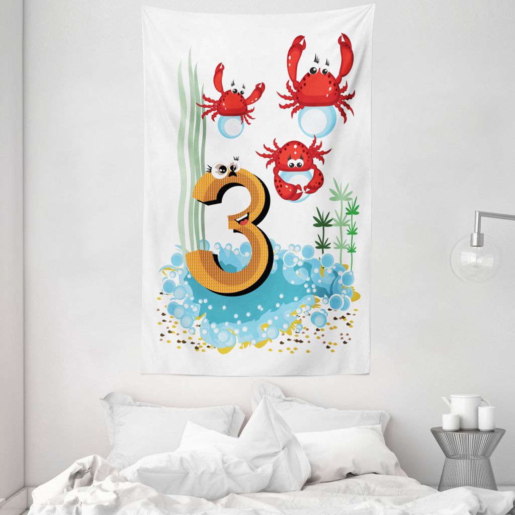 ABAKUHAUS Nummer Wandteppich und Tagesdecke, Seetiere Kind-Karikatur aus Weiches Mikrofaser Stoff Waschbar ohne Verblassen Digitaldruck, 140 x 230 ...