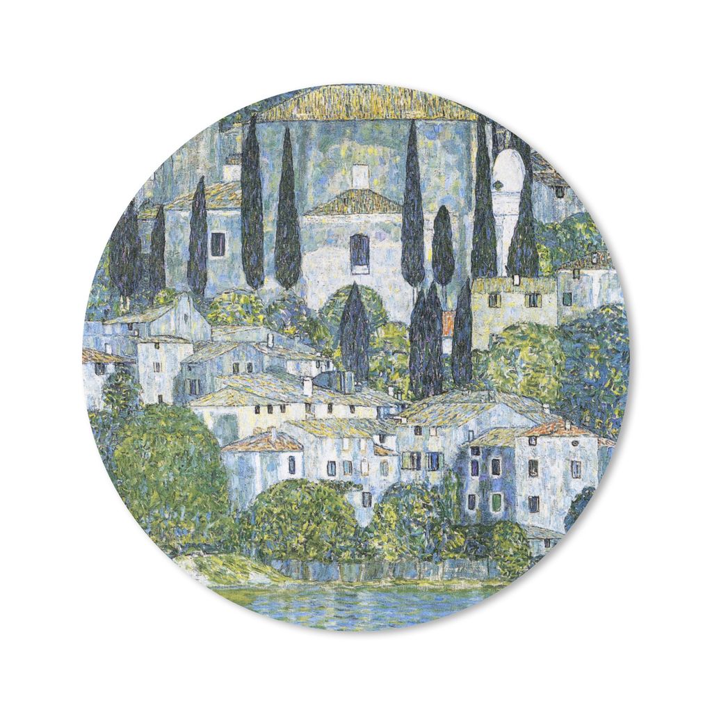 MuchoWow Mauspad Mousepad Die Kirche in Cassone - Gustav Klimt 20x20 cm - Mousepads - Maus Mat - Pad - Mausunterlage - Schreibtischmatte