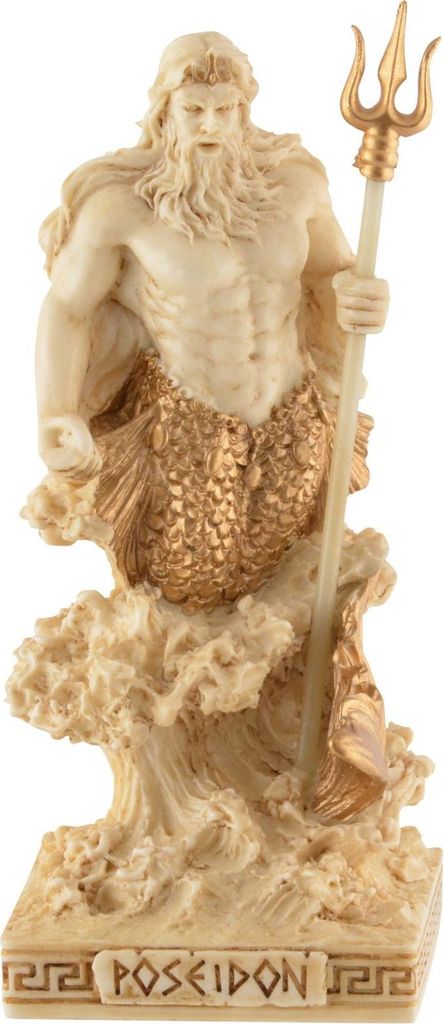 Veronese Miniatur Figur Poseidon Gott des Meeres mit Dreizack 9 cm Weiß Gold