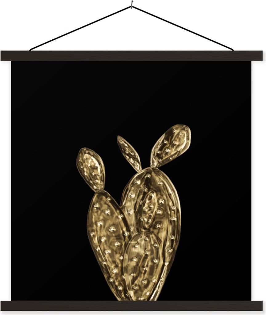 MuchoWow Textilposter Kaktus - Gold - Pflanzen 120x120 cm mit schwarzem Rahmen - Aufhängungsset